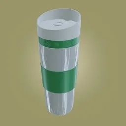 Detailed Blender 3D model of a modern, sleek insulated beverage container with a green band design.