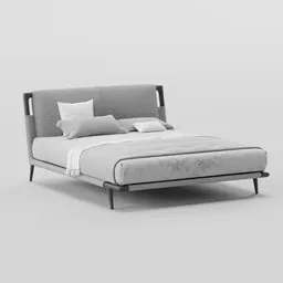 "Double-size bed with elegant gray headboard and pillows, created using Blender 3D. This cinematic 3D model features smooth marble surfaces and a detailed body structure, capturing the essence of modern design. Perfect for architectural visualization and interior design projects."