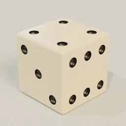 Realistic ivory dice 3D model with shadow, great for Blender modeling exercises and visualizations.