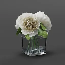 White Peony Arrangement in Glass Vase