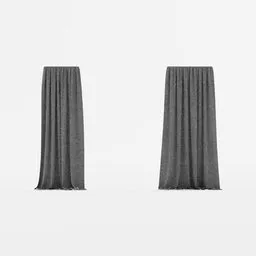 "A modern curtain model designed for Blender 3D, perfect for contemporary interiors. This fabric model features two curtains on a white surface with a grey tarnished robe design, providing a sleek and stylish addition to your 3D designs."