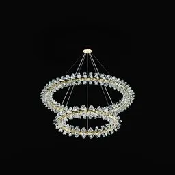 Detailed 3D crystal chandelier model showcasing two-tier circular design with realistic lighting for Blender rendering.