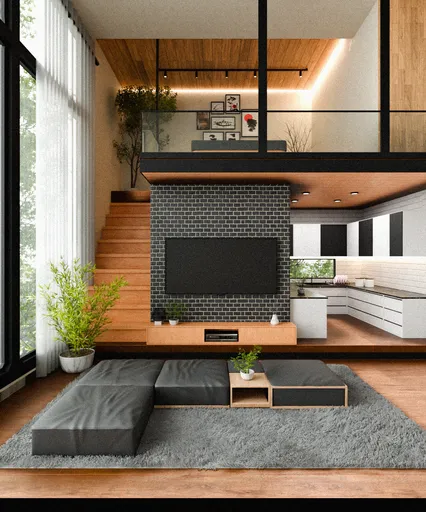 High Ceiling Living Room