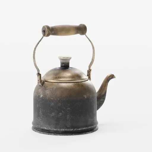 Detailed 3D render of a vintage-style teapot with a rusty texture, suitable for Blender 3D projects.