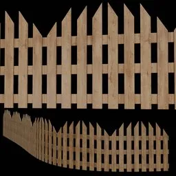 Detailed 3D wooden fence model, versatile for Blender 3D projects and construction simulations.