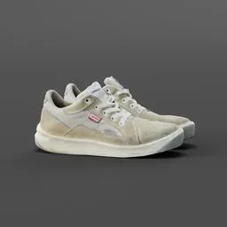 Realistic 3D model of white sneakers, optimized for Blender, showcasing low-poly design suitable for extreme category applications.