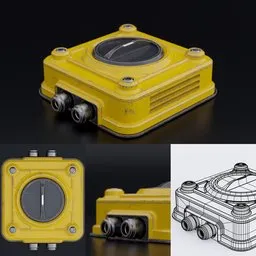 "Highly detailed 3D model of a Factory Electrical Switch measuring 11x11x4, created using Blender 3D software. Features include a metal lid, detailed schematics, and quantum sensor resonator. Perfect for construction or industrial-themed projects."