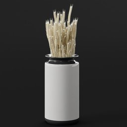 Alt Text: "Blender 3D model of a white vase filled with dried wheat. Inspired by Jacopo de' Barbari and styled in the fashion of Niko Pirosmani. Perfect for realistic 3D rendering projects."