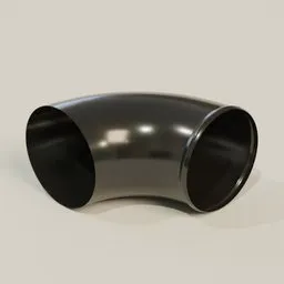 Realistic 3D model of a shiny metal 90-degree pipe elbow, designed for Blender construction projects.