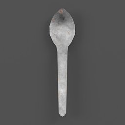 "Medieval style pewter spoon 3D model for Blender 3D - perfect for decorating restaurant and bar scenes. Realistic texture with a gray surface and rust background."
