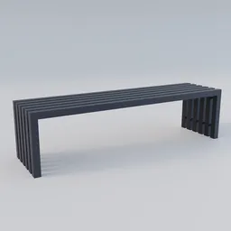 Detailed 3D rendering of a sleek, modern metal bench for Blender graphics software, showcasing design and dimensions.