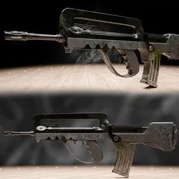 Detailed 3D model of FAMAS rifle for Blender, showcasing high fire rate bullpup design without background.