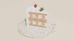 Realistic 3D model of a strawberry shortcake, designed for Blender, with detailed textures and cream layers.