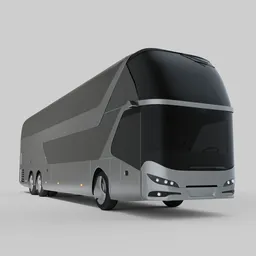"Neoplan Skyliner passenger bus, a 3D model for Blender 3D. Featuring an elegant exterior design with clean black outlines and detailed plans, this model is perfect for realistic renderings and visualization projects. Streamlined and bioluminescent, it offers a stunning visual experience for virtual tours or architectural presentations."