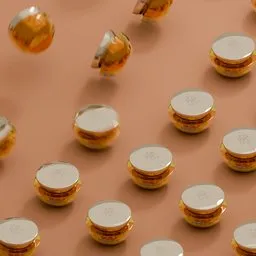 3D modeled cream jars in mid-air against a peach backdrop, showcasing Blender Geometry node use.