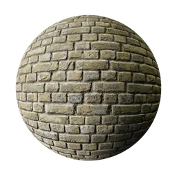 Weathered yellow brick texture for 3D PBR material rendering in Blender and other 3D software.