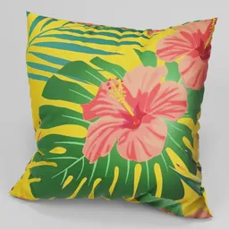 3D rendered tropical design cushion, detailed texture with eco-friendly features, compatible with Blender 3D visualization.
