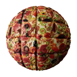 Highly detailed pizza texture for 3D modeling with toppings, PBR ready with displacement.