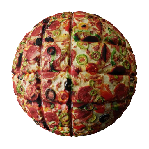 Highly detailed pizza texture for 3D modeling with toppings, PBR ready with displacement.