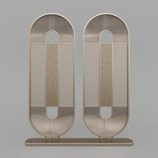 Elegant 3D render of a metal and glass partition for interior design, compatible with Blender 3D visualization.