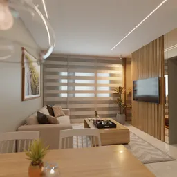 Realistic 3D-rendered tropical-themed living space with modern furniture and lighting, ideal for Blender design.