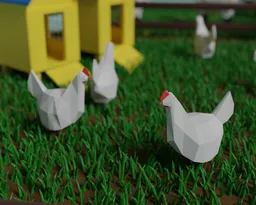 Low poly 3D chicken model designed for Blender, ideal for simplistic animal rendering and animation.