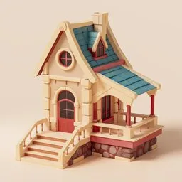 3D-rendered stylized cartoon house with detailed textures, perfect for Blender 3D artists.