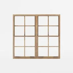 Detailed 3D model of a vintage wooden sliding window frame, compatible with Blender, ideal for architectural designs.
