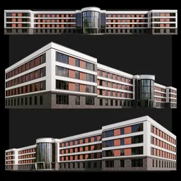 Detailed Blender 3D model showcasing a modern, functional high school with innovative architecture.