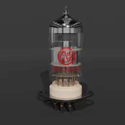 Highly-detailed 3D model of a vintage ECC83S tube with socket for Blender, showcasing warm tone audio tech.