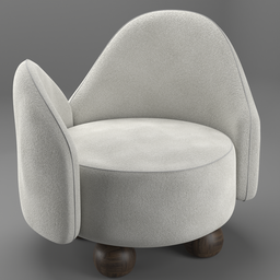 "High-quality 3D model of a lounge chair with a curvy round design, made from plush wool and featuring a sturdy wooden base. Perfect for Blender 3D users seeking realistic furniture designs inspired by artists like Fernando Botero and Dod Procter. Create stunning visualizations with this minimalist photorealistic chair and ottoman set."