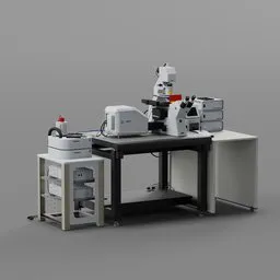 Detailed 3D model of a laboratory microscope with high-resolution textures for Blender rendering.
