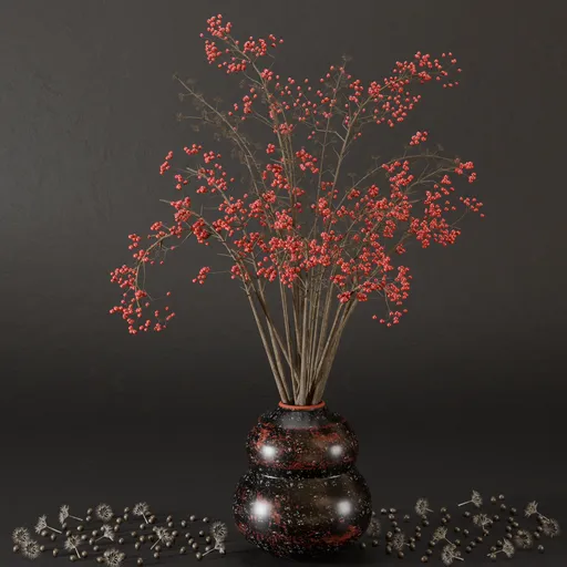 SJ-Winter red berry red pot