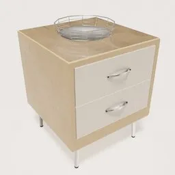 3D model of a modern side table with drawers and metal handles, compatible with Blender rendering.