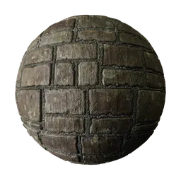 Realistic dirty medieval brick texture for PBR 3D rendering, ideal for architectural visualization.