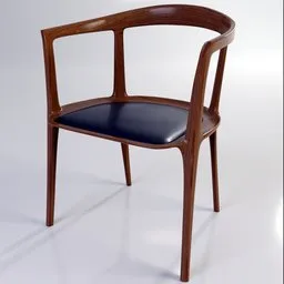 "Handmade mahogany wood armchair with black leather seat and backrest, inspired by Antonio Canova and Liubov Popova. Perfect 3D model for furniture design in Blender 3D."