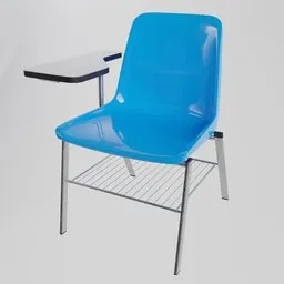 "Get a realistic 3D model of a 'School Chair' in the 'Regular Chair' category for your classroom scenes. This Blender 3D model features elegant fiberglass and steel design with a blue and cyan color scheme, perfect for popular interior design styles. Great for product shots, nostalgic class setups, and American school scenes. "