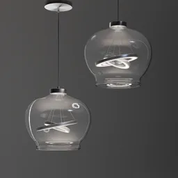 3D rendered modern ceiling lamps with glass shades and steel fixtures for Blender 3D projects.