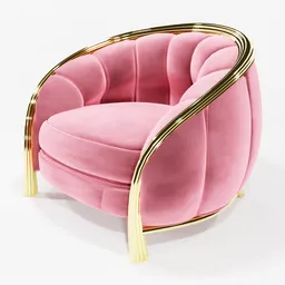 "Curve Velvet Chair in Pink with Gold Trim and White Background - Perfect for Furniture Modeling in Blender 3D."