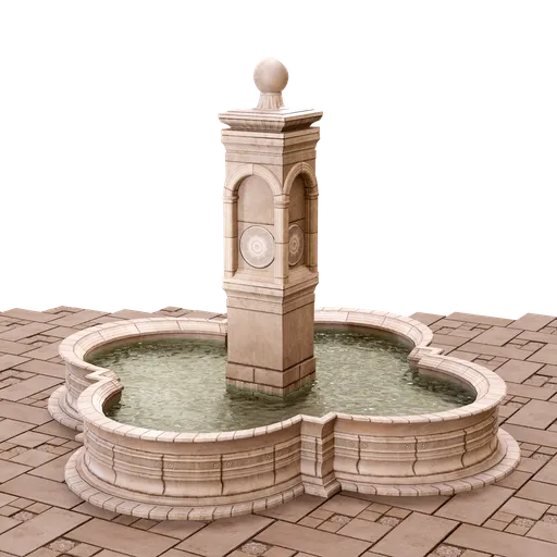 Detailed 3D vintage cement fountain model with floral motifs for Blender, inspired by CS:GO Inferno map.
