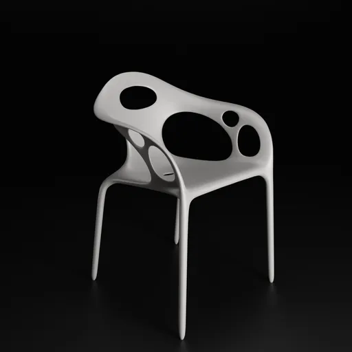 Detailed 3D model of a modern armchair with unique hole pattern design in Blender.