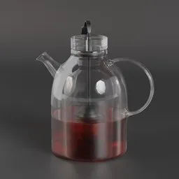 "3D model of Glass Teapot with Tea, created in Blender 3D. Highly detailed and realistic, with red liquid inside. Perfect for kitchen appliance designs."
