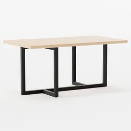 3D rendering of a minimalist wooden table with black metal legs, suitable for interior furnishing in Blender.