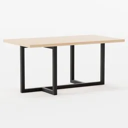 "3D model of a minimalistic table with a wooden top and black legs, created in Blender 3D. Ideal for furnishing various environments, both in homes and public spaces."