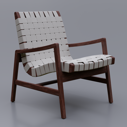 "Risom Lounge Chair with Arms in White Plank Siding frame, crafted with a Woven Seat - 3D Model for Furniture Design in Blender 3D by Knoll, inspired by Josef Navrátil and Þórarinn B. Þorláksson."