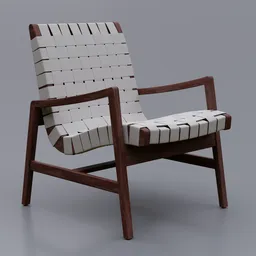 "Risom Lounge Chair with Arms in White Plank Siding frame, crafted with a Woven Seat - 3D Model for Furniture Design in Blender 3D by Knoll, inspired by Josef Navrátil and Þórarinn B. Þorláksson."