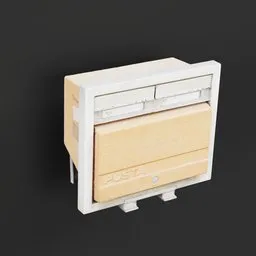 "Cityspace Post Box: A white post-apocalyptic style mailbox with a wooden drawer, perfect for Blender 3D models. Featuring an exploded view and a front turn around of 360 degrees, this design showcases a centered, white plank siding with a connector. Created with ZBrush, this 3D model is ideal for urban cityscapes."