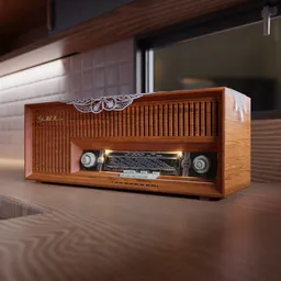 Detailed vintage radio 3D model with doily, realistic texture and materials, optimized for Blender rendering.