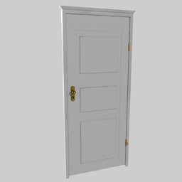 "Cartoon white door with rig for Blender 3D. Wooden furniture inspired by Rezső Bálint, colonial style with a handle. Perfect for 3D modeling and neoclassical scenes."