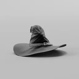 High-quality 3D witch hat model for game asset, featuring intricate details and realistic texture, ideal for Blender rendering.